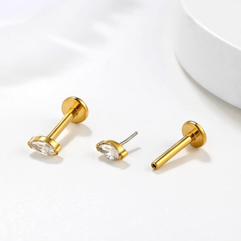 KaseStyle G23 Titanium Threadless Push-in Labret Lip Monroe Tragus Earrings Clear CZ Push Back Stud Helix Piercing Jewerly for Men Women - Image 4